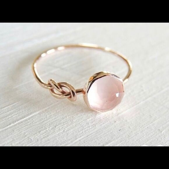 Rose Gold Pink Moonstone Knot Ring - Picture 2 of 4